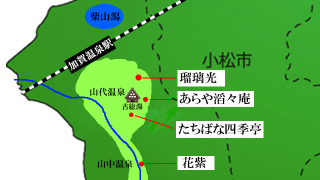 加賀温泉の高級旅館マップ