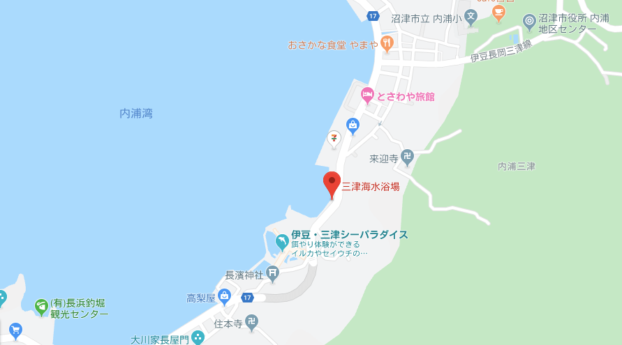 沼津市内浦の三津海水浴場の地図